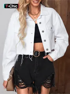 New Women's Fashion Classic Chic Casual Versatile Essential Denim Jacket Coats Outerwear, Zipper Fly Closure, Fitted Style, Perfect for Spring Season, Womenswear