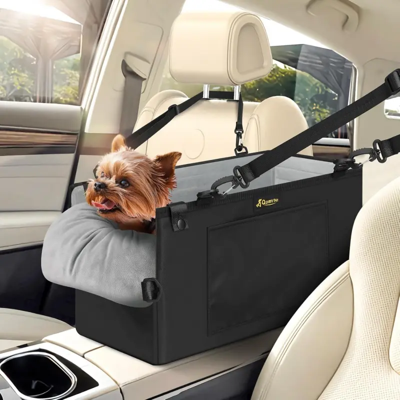Dog Car Seats for Small Dogs Up to 11lbs, Portable Center Console Dog Booster Seat, Multi-Purpose Puppy CarSeat with Adjustable Safety Belt, Travel Pet Car Carriers for Small Dogs and Cat, Black