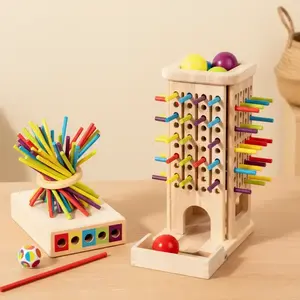 Wooden Three-In-One Stick Pull Game Set, Colorful Rods & Rolling Balls, Hand-Eye Coordination & Logic Thinking, Montessori Early Education Toy