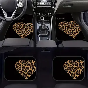 Love Leopard Heart Car Floor Mats, Car Interior Accessory, Car Accessories Women, Set of 4, Durable Polyester Material, Easy to Clean, All-Weather Protection, Perfect Gift for Parents