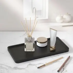 Black Bamboo Rectangular Serving Tray - 11.8x5.9in BPA-Free Elegant Graceful Display Tray Plates, Handy Tea Organiser, Mini Charcuterie Cheese Board with Coaster Compatibility, Bpa Free Plates