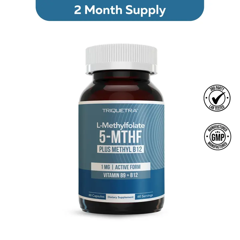 L-Methylfolate 1mg + Methyl B12 | Active 5-MTHF Form, Supports Mood, Cognition, and Methylation – 60 Capsules
