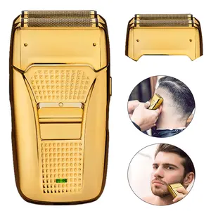 Electric Razor Foil Shavers for Men Gold/Gray ABS Material Triple Blades Travel Shaver Waterproof Professional Cordless Rechargeable Shaver Facial Brush，Portable LED Display Electric Shaver