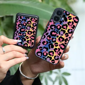 Trendy Colorful Leopard Print Magnetic Skin Feel Card Holder Phone Case, Durable Protection for iPhone, Ideal Gift for All Occasions