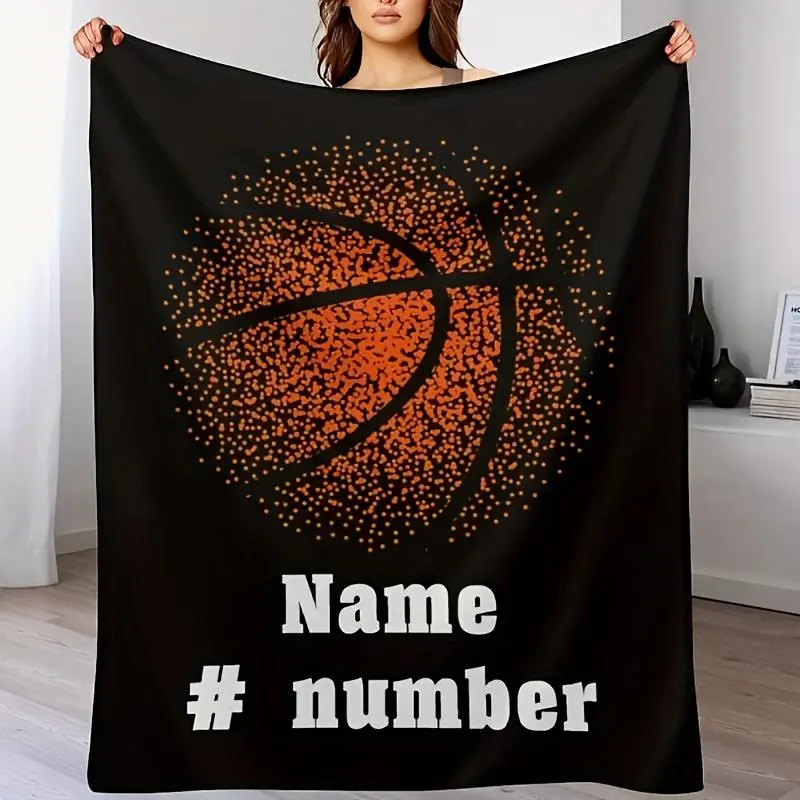 Custom 1pc Basketball Name & Number Blanket for Grandparents - Polyester, Hypoallergenic, Machine Washable, Modern All-Season Multipurpose, Multi-Size (30x40in, 152Cm×178Cm（60X70in）, 203Cm×152Cm（60X80in）) - Sofa, Bedding Use