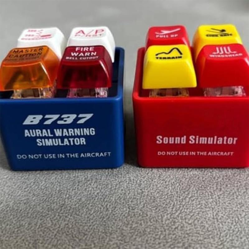 2PCS Aviation Collectible Keychain Pilot & Crew Alert Keychain EGPWS Warning Sound Simulator LED Aviation Cockpit Safety Button Ideal Gift for Aviation Fans