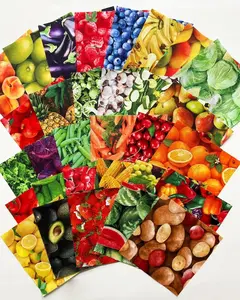 Realistic Fruit & Vegetable Fabric Charm Squares, Different 5" Squares fabric, Quilt Fabric, 100 %Cotton