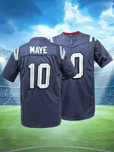MAYE #10 Men's American Football Jersey, Casual Short Sleeved Rugby Jersey,Embroidered V-Neck T-Shirt Party Rugby Sports Top