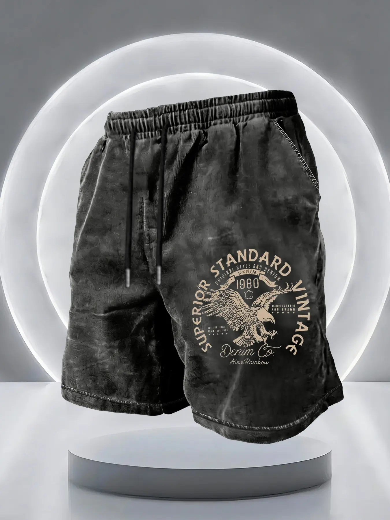 New Men's Cotton Vintage Fitted Shorts, American Eagle Distressed Retro Shorts, Casual Sporty Outdoor Wear for Young Males, Distressed Ripped Shorts, American Style Shorts, Casual Street Shorts