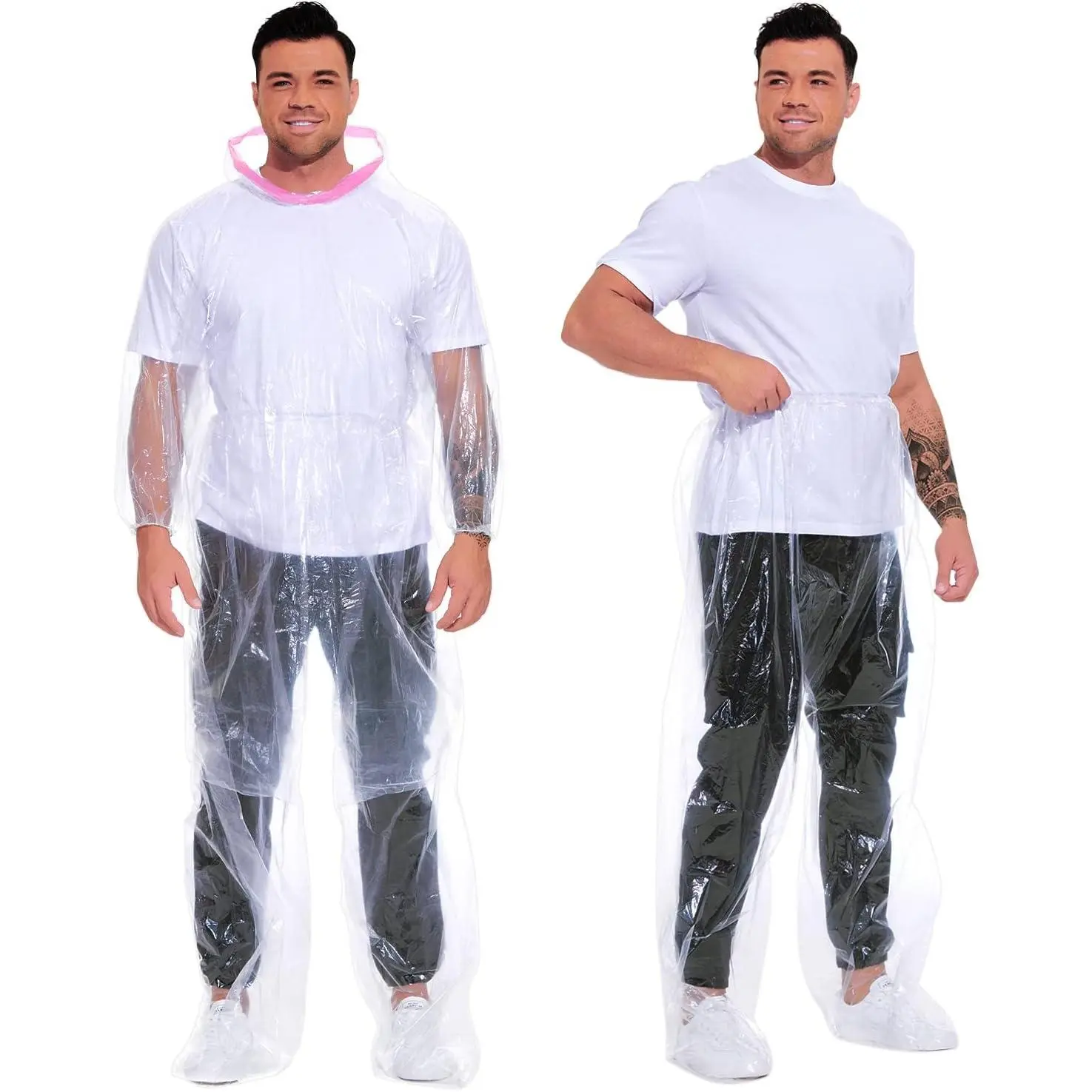 Adult Plus Size Hooded Poncho 2-Piece Set, 2-Pack Disposable Waterproof Emergency Rain Coat & Rainpants Suit, Two Piece Set, Set Pack