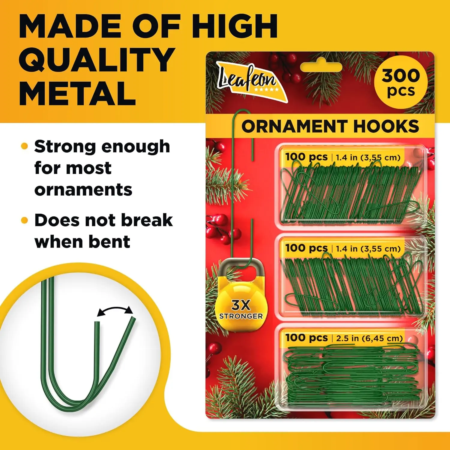 300 Pack Christmas Ornament Hooks for Christmas Tree Decoration – The Best Holiday Ornament Hangers (Green)