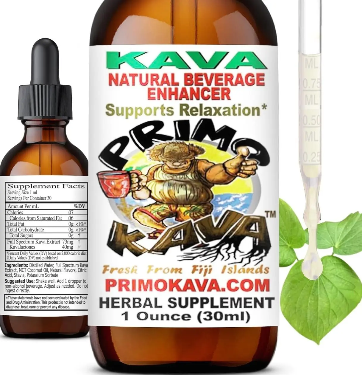 Kava Drops | Water Soluble Kava Extract | Concentrated Tincture Beverage Enhancer | Authentic Kava Kava from Fiji, 40mg Kavalactones | 1oz