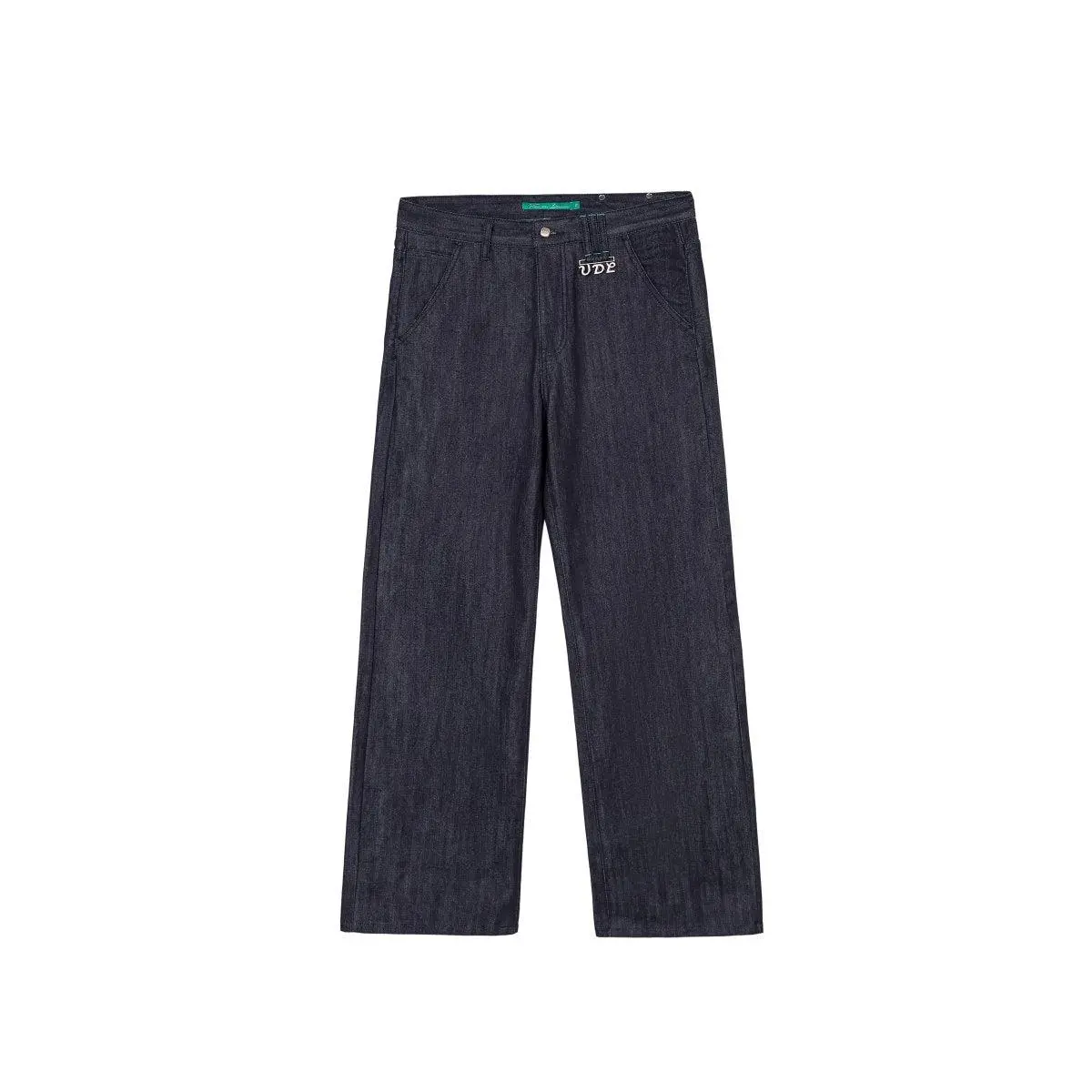 Women's Straight Fit Jeans in Raw Selvedge Denim with Embroidered Pocket, Leather Patch, and Custom Metal Logo for Streetwear, Bottoms, Raw Denim, Everyday, Casual, Embroidery, Front Loophole, Fabric, Pants, Style, Designer Jeans