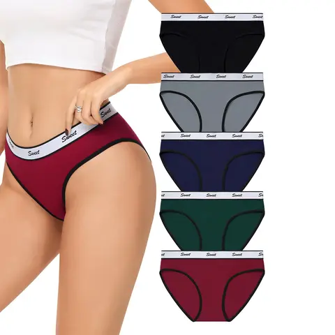 LEVAO Women's 5-Pack Black Print Cotton-Spandex Soft Comfortable Panty Set, Low-Rise Elastic Full Coverage Athletic Underwear for Active Women, Ideal for Family Gifting (S-XL)