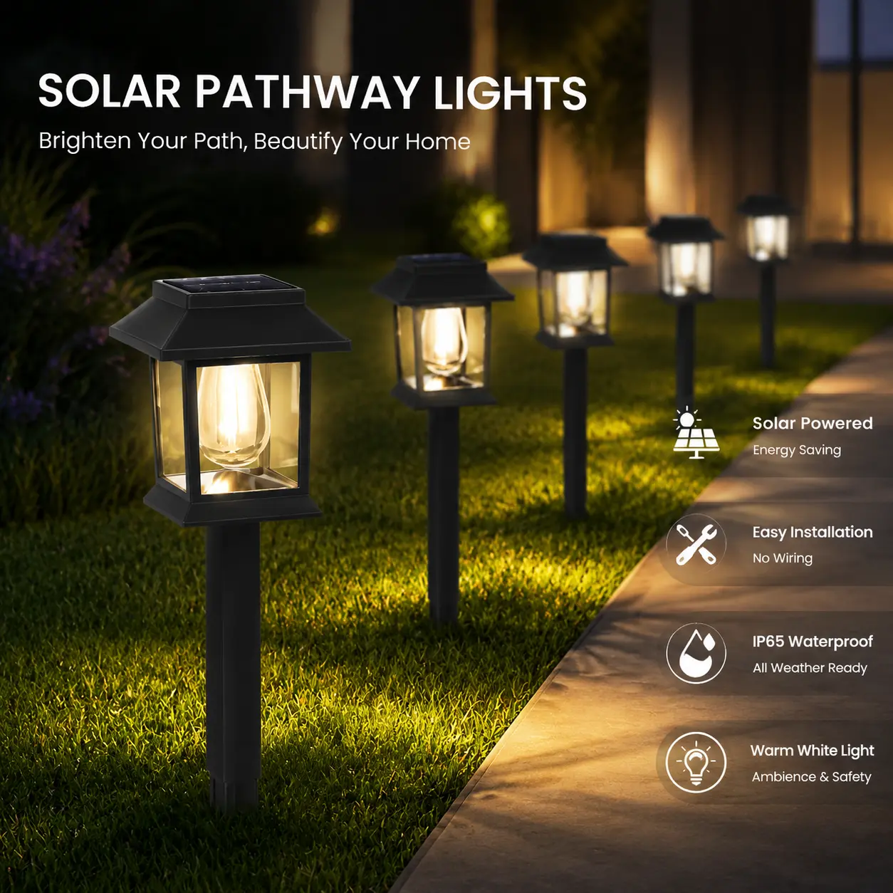 8-Pack Solar Pathway Lights - Fast Charging, 6-8 Hours Charging, Advanced Battery, Easy Installation, Auto On/Off, IP65 Water Resistant Decorative Outdoor Lights for Garden, Driveways