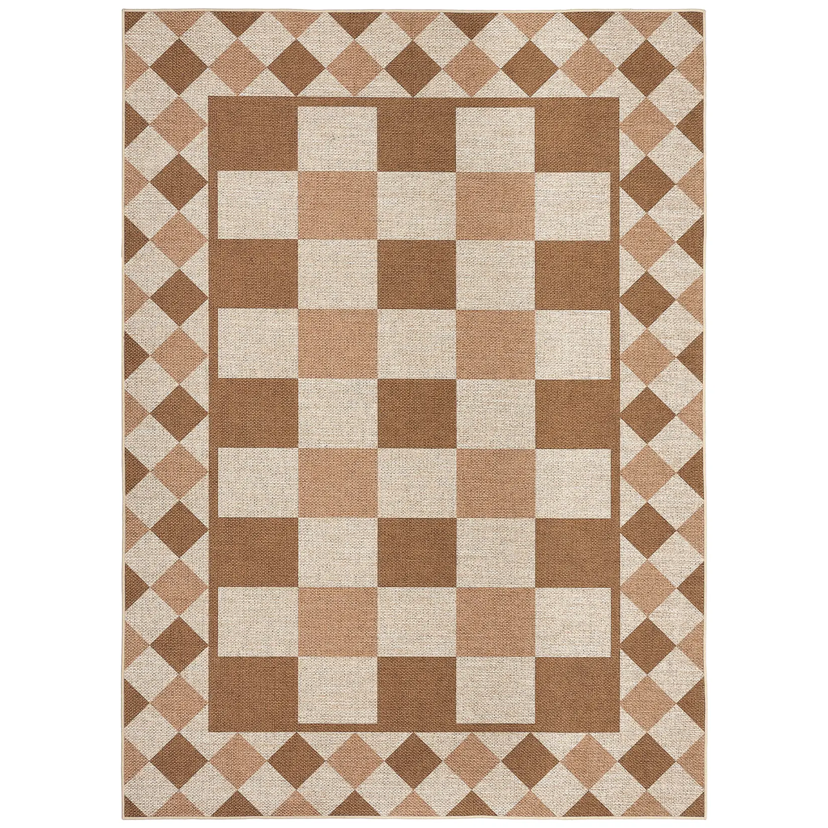 GAOMON Washable Checkered Jute Floor Rug - Modern Geometric, Non-Slip, Earth-Tone, Kids-Safe, Weather-Resistant Home Accessory - Easy-Clean for Living Room, Balcony - Farmhouse Decor, Mother's Day Gift - Black Brown - USA-Sourced