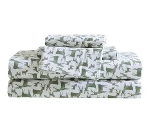 Eddie Bauer Dee r Camp Green Co tton Flannel Tw in Sheet Set