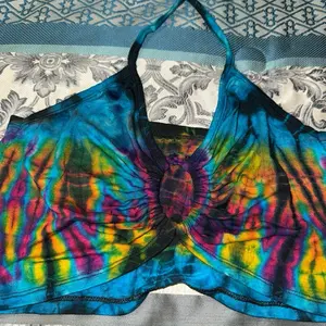 Reverse Tie Dye Halo Halter Top Hand Made Vibrant Colors Unique Design Comfortable Fit