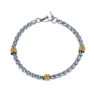 PROSTEEL Two-Tone Basket Weave Bracelet Stainless Steel 4mm Width Wheat Chain Link Bracelet Fashion Hand Jewelry Unisex For Men Women Gift Box