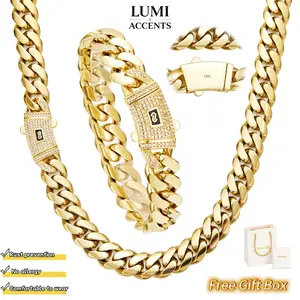 [Set] Newupgrade 14K Gold Plated Cuban Link Necklace + Bracelet Set, upgraded anti-tarnish technology, comfortable & hypoallergenic, available in 6-14mm widths, perfect for casual, business, and party occasions. miami style necklace men chain