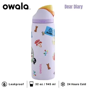Owala FreeSip Insulated Water Bottle 32oz – Dear Diary | Leak-Proof, Built-In Straw, Stainless Steel | Keeps Cold 24hrs | Lavender Cute Sticker Aesthetic Tumbler for School, Gym & Travel