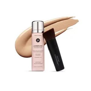 2pc Set with Airbrush Foundation and Kabuki Brush - Spray Makeup with Anti-aging Ingredients for Smooth Radiant Skin - Light Medium