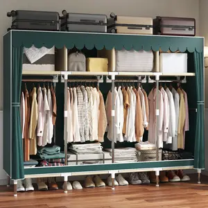 LEAIJIAFY Portable Wardrobe Space Saving Dustproof Durable Closet Four Layered Compartments Four Hanging Rods for Bedroom Dormitory Rental