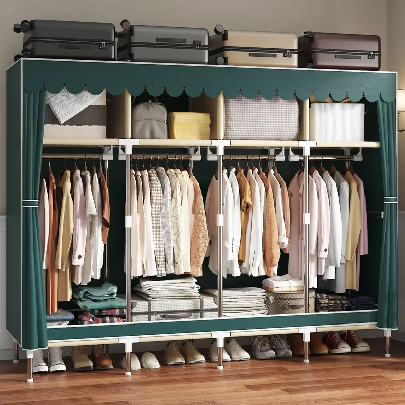 LEAIJIAFY Portable Wardrobe Space Saving Dustproof Durable Closet Four Layered Compartments Four Hanging Rods for Bedroom Dormitory Rental
