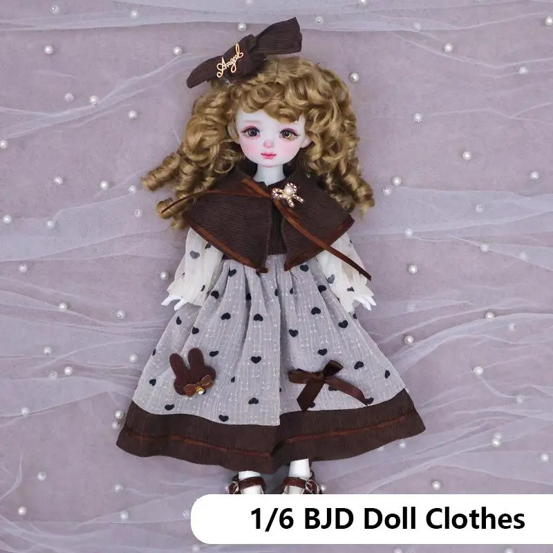 BJD Maid Outfit 1/6 Doll Clothes Lolita Dress for 30cm Dress Up Dolls Costume Set