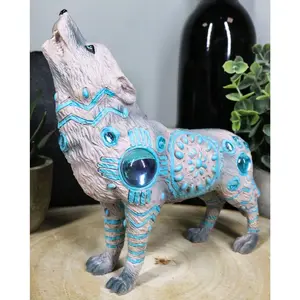 Turquoise Heavens Native Tribal Howling Snow Wolf Totem Spirit Figurine 6.25"L