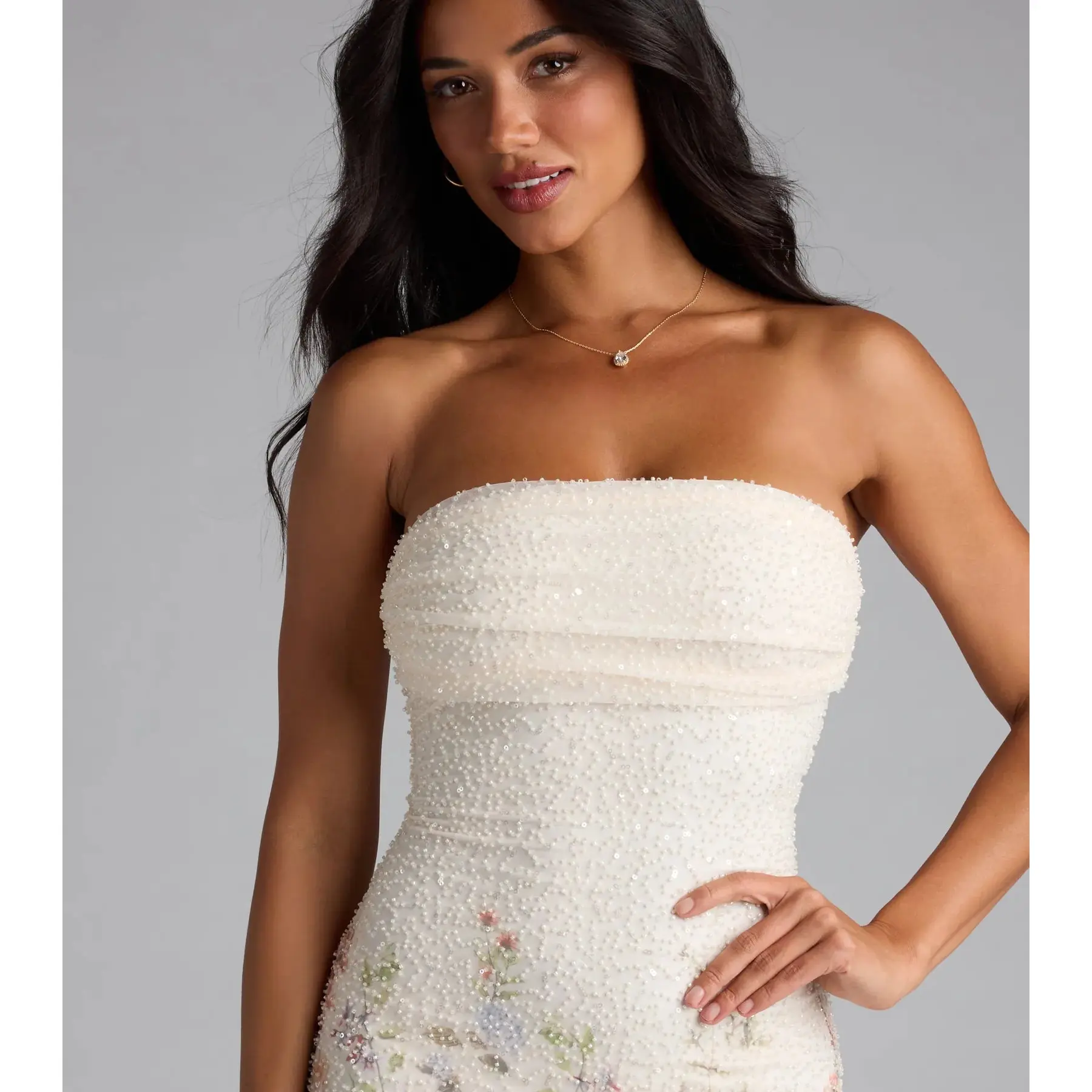 knee length dresses for ladies Velvet Mini Dress with Flower Detail