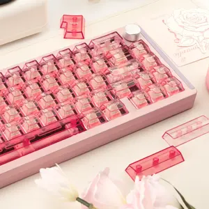 Custom Clear PC Keycaps, Cherry Profile Keyboard jelly Keycap 157 Keys, Transparent PC Material Custom Keycaps for 60% 65% 75% 100% Cherry Gateron Mx Switches Mechanical Keyboard(Pink)