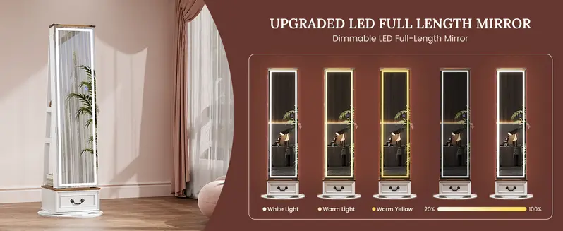 Miuvanity 5-in-1 360 Swivel Jewelry Cabinet with LED Light