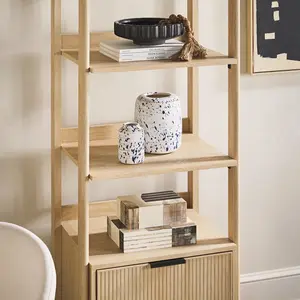 Walker Edison WEHOL41OS2CO0 Holmes Modern Narrow Bookcase with Reeded Drawer - Coastal Oak