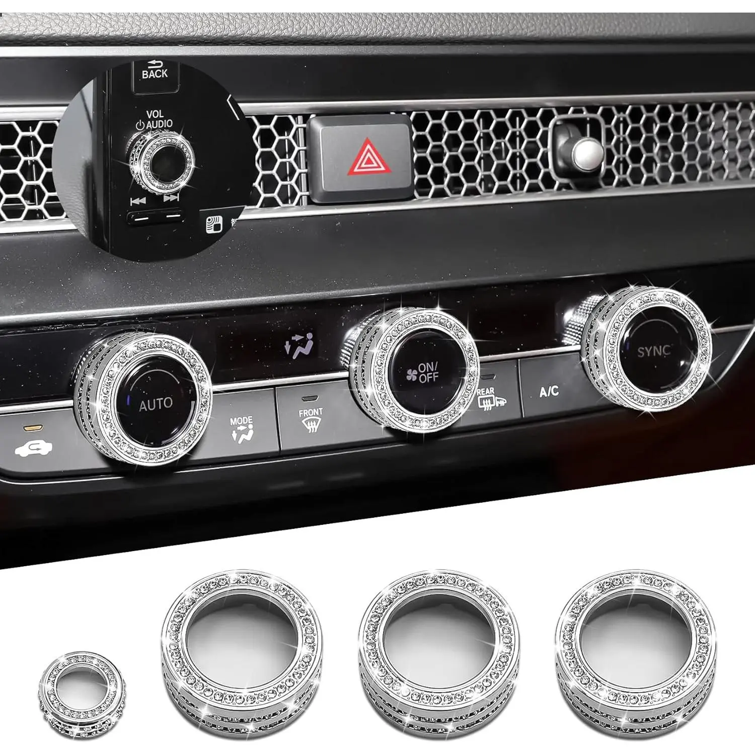 4PCS Bling Car Accessories AC Knob Covers, Air Condition Knob Switch Trim, AC Climate Control Button, Automotive Accessories Interior Decorated Button Knob Covers Replacement for Civic