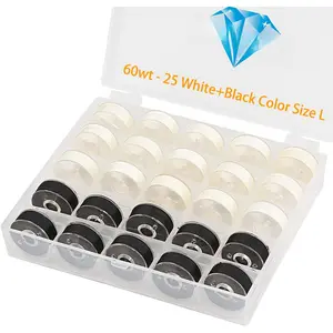 25 count 15White + 10Black Prewound Bobbin Thread Size L (SA155) 60WT for Brother Husqvarna Pfaff Embroidery Thread Sewing Thread Machine with Clear Storage Plastic Case DIY