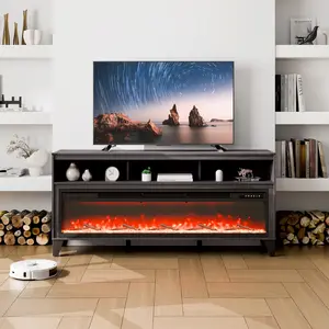 【Father's Day gift】VEVOR 80" Fireplace TV Stand, Media Storage Corner with 60" Fireplace, Storage Drawers & Cabinets, Industrial Style TV Console Table with 20 Flames, Remote Control & Timer for Living Room, Black