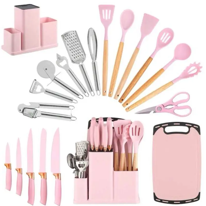 20PCS Silicone Stainless Steel Cooking Utensils-Multifunctional Kitchen Utensil Set, Wooden Handles Kitchen Gadgets Tools Set,Stainless Steel Kitchen Gadgets Accessories, Chef Knife Set,Perfect Kitchen Cooking Tools