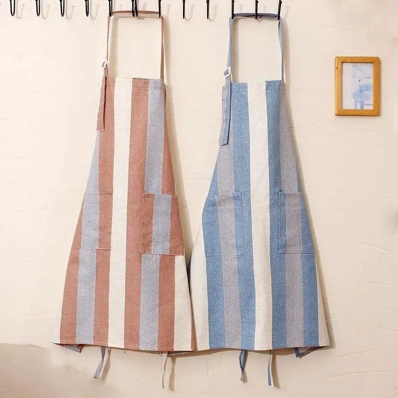 Kitchen Apron Fashionable Linen Striped Aprons For Restaurant Work Chef Waiter Adjustable Size Household Kitchen Cleaning Apron