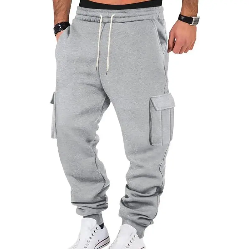 Men's Cargo Sweatpants - Heavyweight Polyester Fleece Cold Weather Joggers with 5 Multiple Pockets, Adjustable Drawstring Waist for Adjustable Size, Cargo Look, Biking, Running, Loose Relaxed Fit, Machine Washable (Refer To Size Chart)