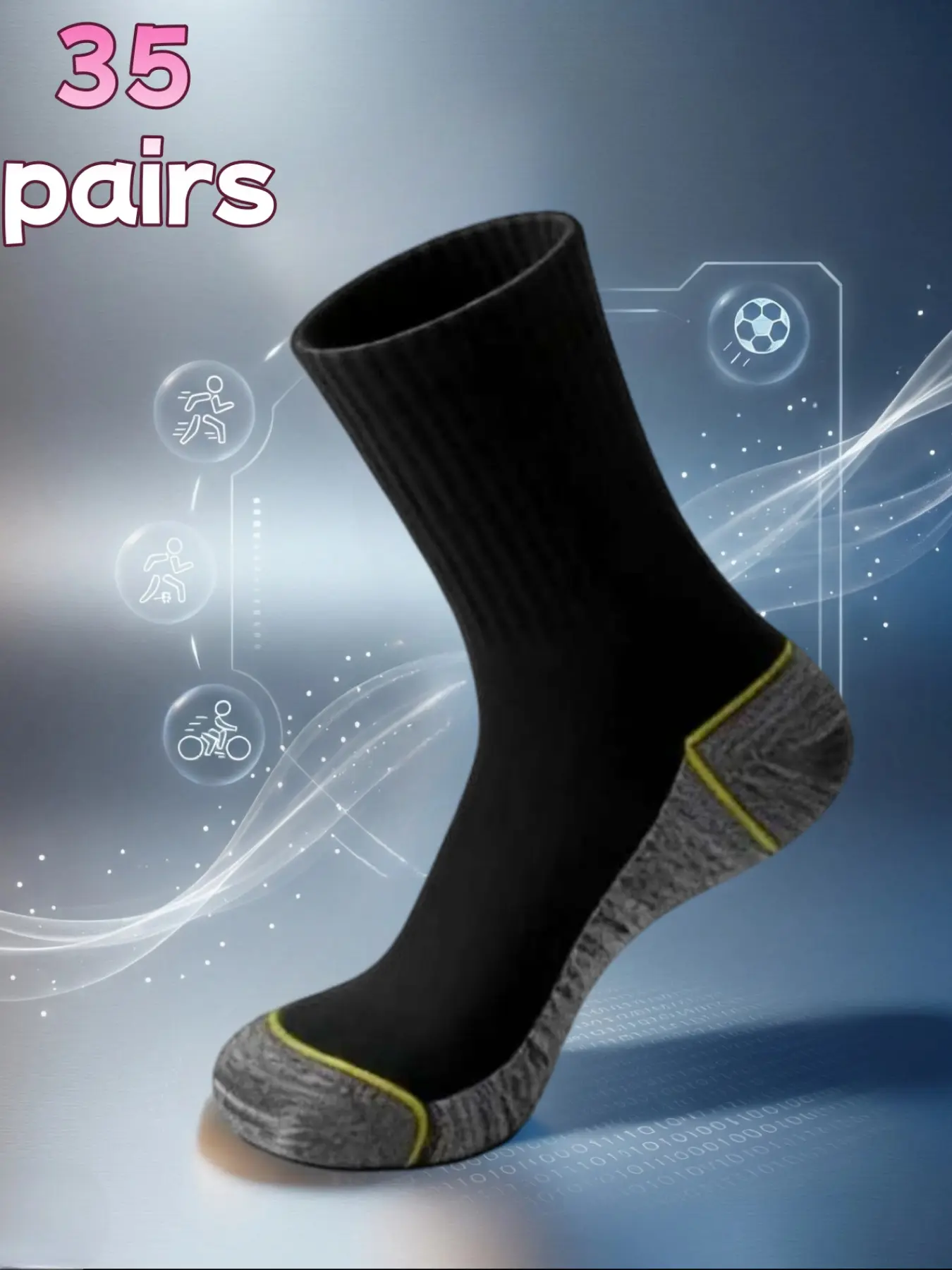 Men's heavy-duty work socks for spring and autumn, breathable, sweat-absorbing, durable, and comfortable, pack of 35 pairs. Ideal for industrial use, daily casual wear, sports, and various occasions.