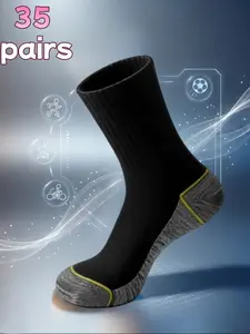 Men's heavy-duty work socks for spring and autumn, breathable, sweat-absorbing, durable, and comfortable, pack of 35 pairs. Ideal for industrial use, daily casual wear, sports, and various occasions.