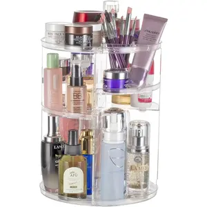 360 °   Rotating Makeup Organizer, Skincare Storage Box, Cosmetic Display Case with Brush Holder Perfume Tray, Multifunctional Rotating Rack Suitable for Dressing Tables and Bathroom Countertops