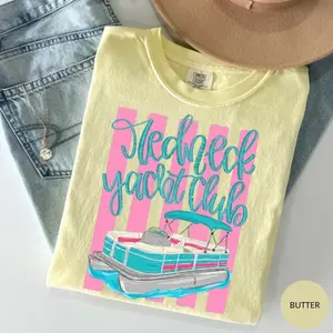 Comfort Colors Lake Day Yacht Club Shirt Design, Country Boat Party Graphic Tee, Southern Summer Lake Life Aesthetic, Girly Boutique Style Catchphrase Shirt Gift for Her, Cotton Fabric