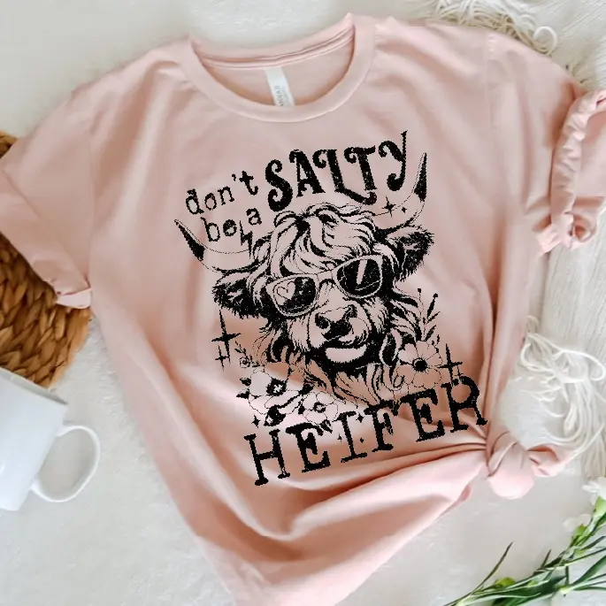 Higjland Cow Shirt - Graphic Unisex Salty Heifer Shirt, Shortsleeve, Casual Cotton, Comfortable Fit, Lightweight, Gift for Girlfriend - Leggings