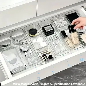 8 Piece Transparent Crystal Makeup Organizer Set, Drawer Dividers & Desktop Storage Boxes, Office Supplies Organizers, Home Organization, Beauty Organizer, Clear Storage Box, Multi Grids Organizer, Divided Compartments