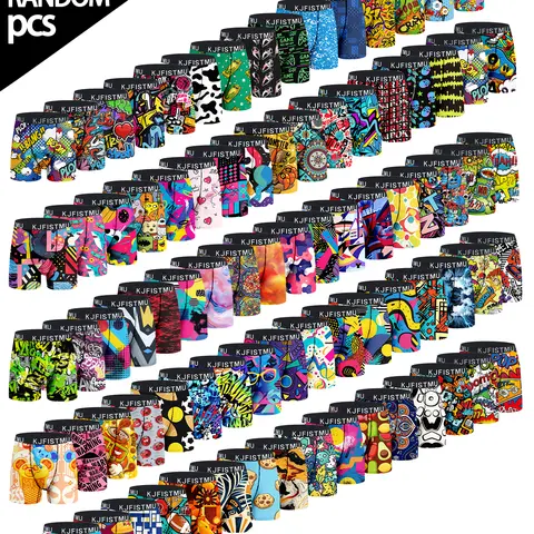 KJFISTMU Men's Boxers (12-Pcs/24-Pcs) - Stylish Geometric Graffiti Pop Art Pattern, Soft Stretchy Breathable Moisture-Wicking Fabric, Suitable for Sports & Office, Underoos Menswear Elastic Underwear
