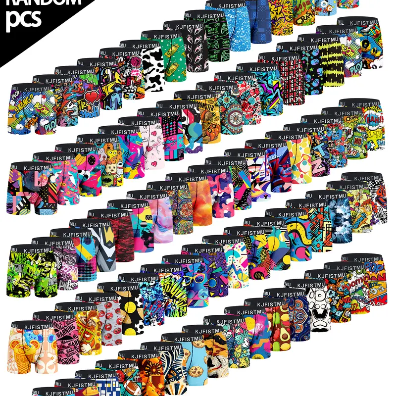 KJFISTMU Men's Boxers (12-Pcs/24-Pcs) - Stylish Geometric Graffiti Pop Art Pattern, Soft Stretchy Breathable Moisture-Wicking Fabric, Suitable for Sports & Office, Underoos Menswear Elastic Underwear