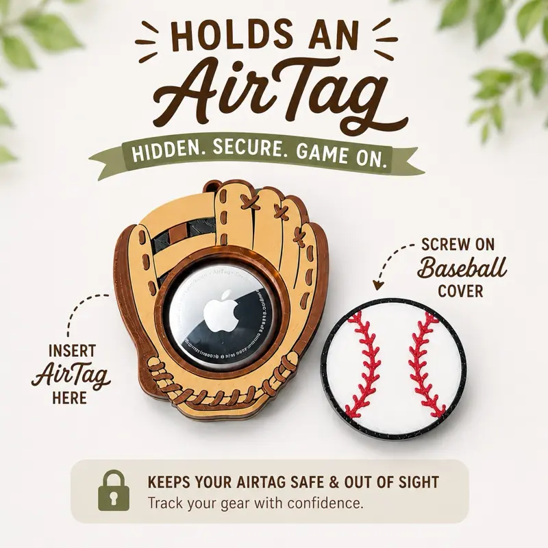 Baseball Glove AirTag Holder Keychain – Sports Bag Tracker Case, Baseball Backpack Tag, Hidden AirTag Holder for Kids