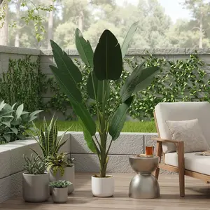 Artificial Banana Leaf Plant - Realistic Mini Traveler's Palm Tree, Fake Tall Green Indoor Decoration for Living Room, Bedroom, Office, 120cm